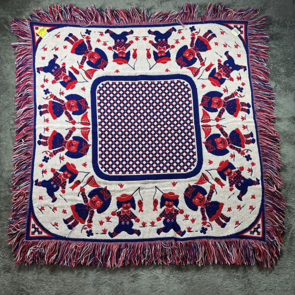 Nannekins by Nannette Raggedy Ann & Andy Vintage 60s Throw Baby Blanket Red Blue